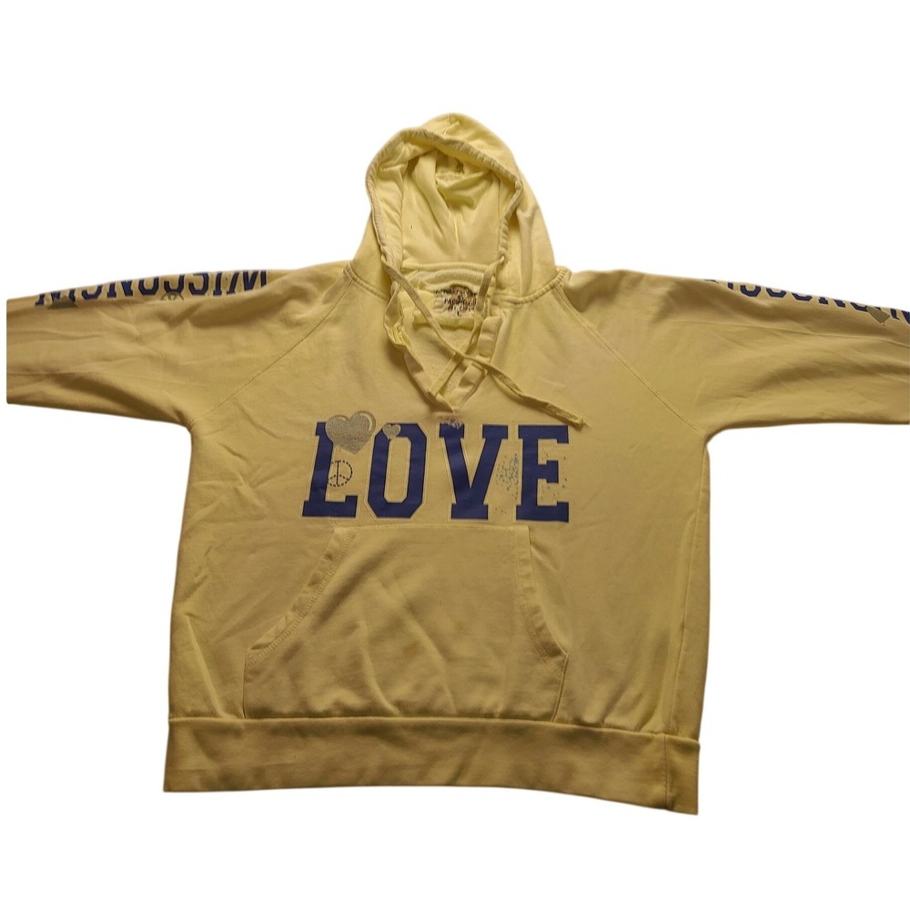 Pacific Girl Yellow LOVE Graphic Lace Up Hoodie Jacket Sweatshirt Women's Large